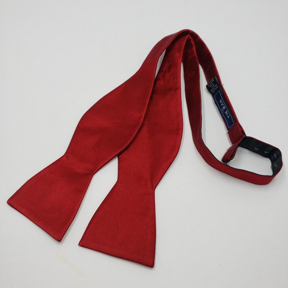 The Tie Bar 100% Silk Bow Tie Solid Red Adjustable Self Tie Formal Mens Classic